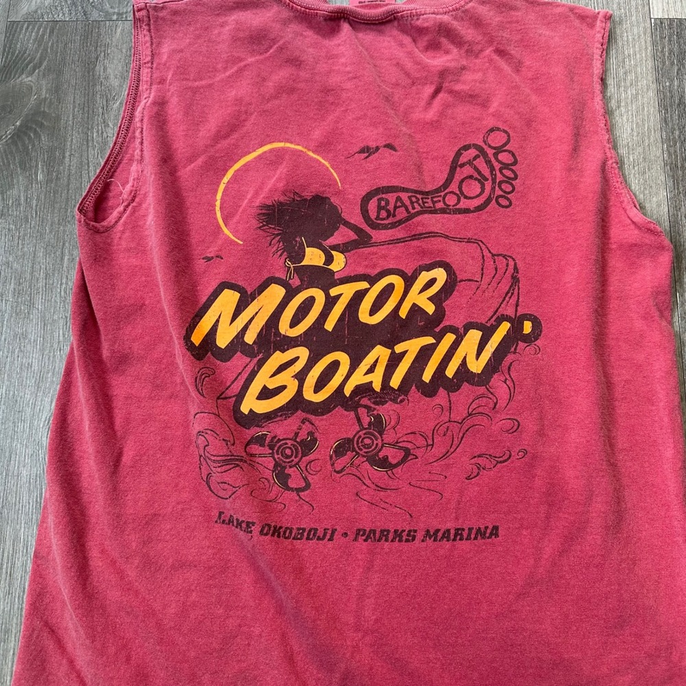 Vintage Y2k funny Comfort Colors Motor Boatin' surf Tank Top Pink mens S